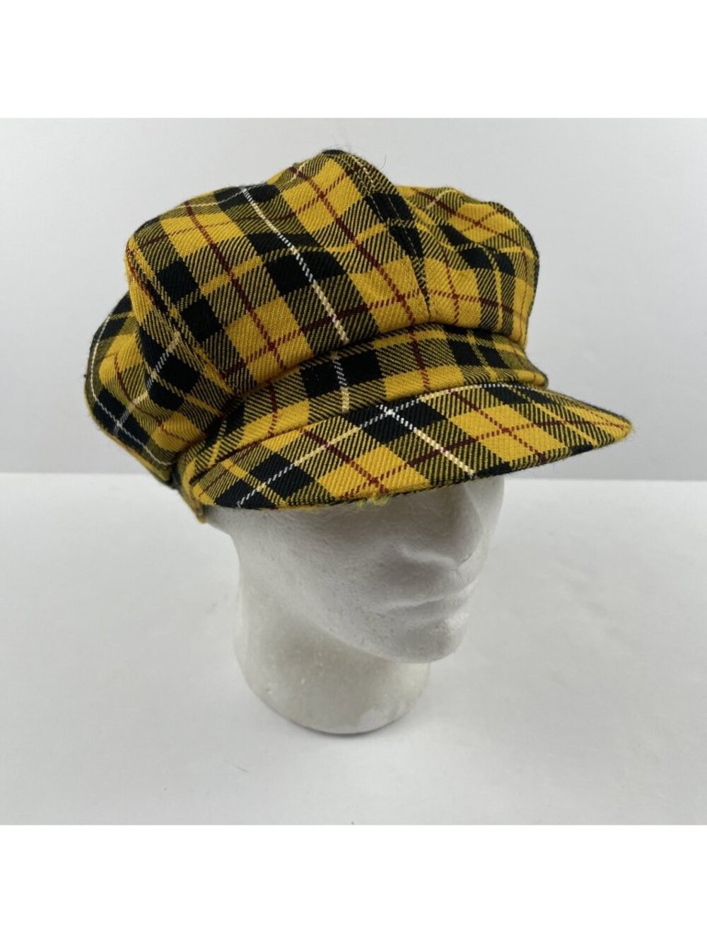 Kangol Heritage Tweed Spitfire Newsboy Cap Hat Women M Black Yellow Tartan Plaid